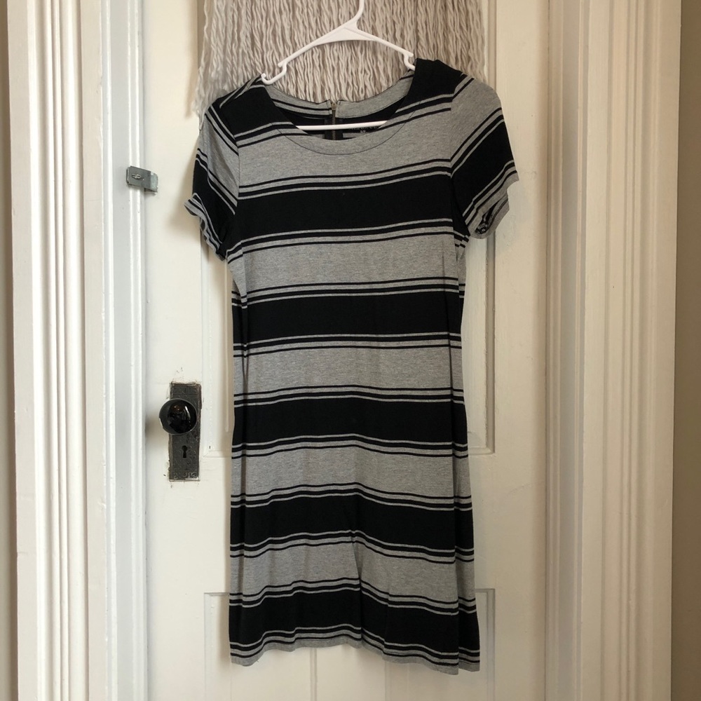 Merona Gray and Black Striped Shirt Dress Size S